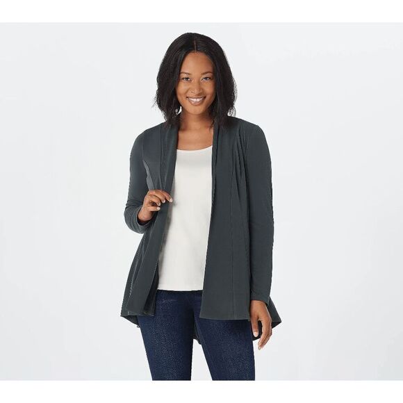 Susan Graver Womens 3X Liquid Knit Open Front Cardigan Green Long Sleeve NWT - Picture 6 of 7